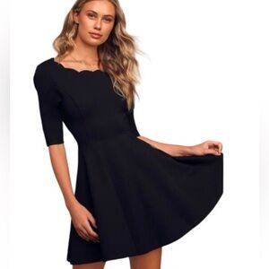 Lulu's Cumulonimbus Clouds Skater Dress Size M Scalloped Black Hidden Back Zip